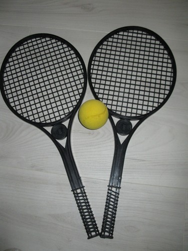 Raquette De Tennis En Plastique Vintage Lotties, Fabrication Française, Couleur Noire, Pour Enfant