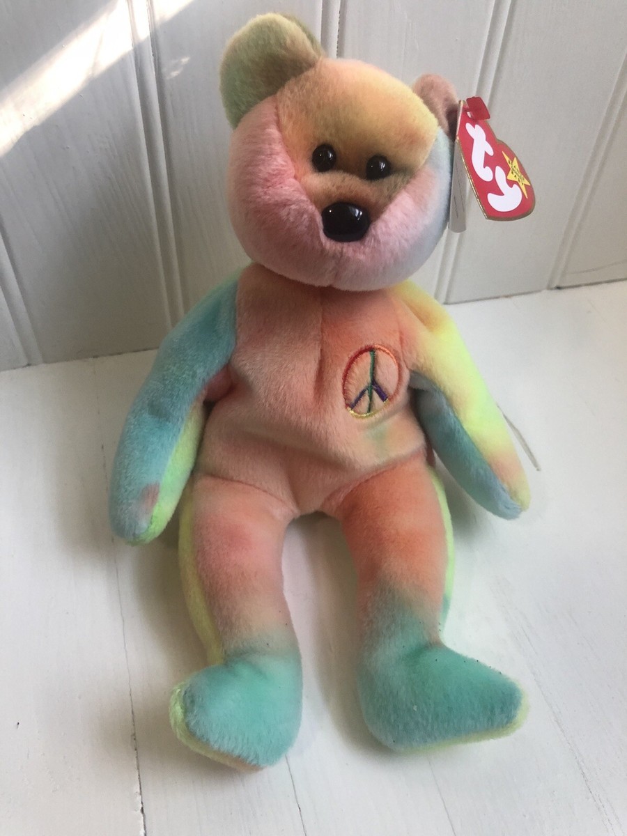 RARE Peace Bear Ty Beanie Baby Stamped 101 With Minor Swing Tag Errors - Main Image