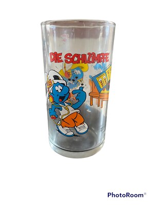 Smurfs Glass Develey Party Smurfs 2 Of 2 Peyo HTF 2005 Mustard Collectors Rare