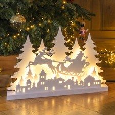 Holzsilhouette Weihnachtsschlitten mit Rentier 40 LED Weihnachtsmann Nikolaus