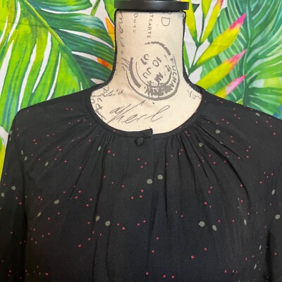 Noa Noa Medium/38 Navy Blue Abstract Dotted Button Slit Sleeve Office Blouse