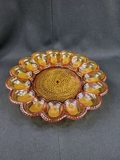 Vintage Tiara Indiana Amber Hobnail Glass 11" Deviled Egg Platter.            11