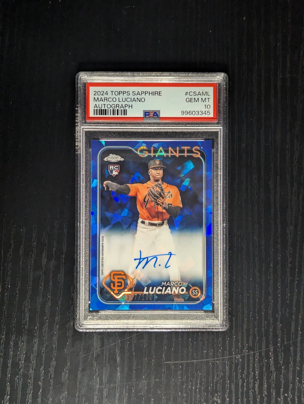 2024 Topps Chrome Sapphire Marco Luciano Rookie Autograph */199 PSA 10