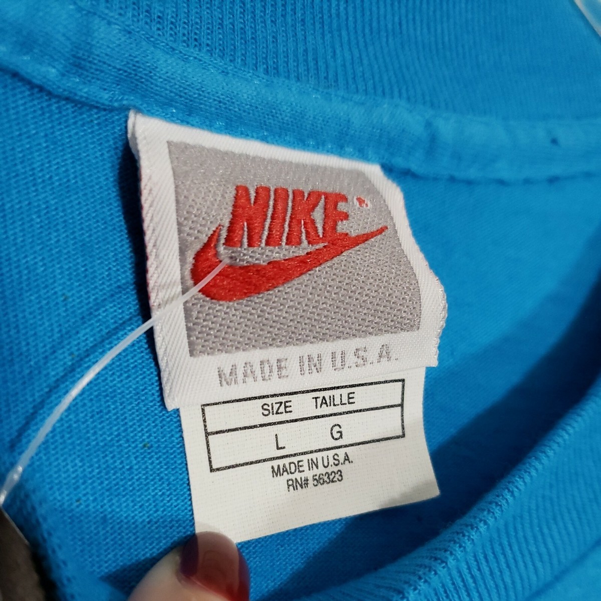 Vintage 90s Deadstock Nike T-Shirt Aqua Blue Gray Tag Swoosh Men&