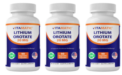 Lithiummm Orotate 20mg 3X90 Caps- Veggie Caps, Non-GMO, Gluten Free Vitamatic