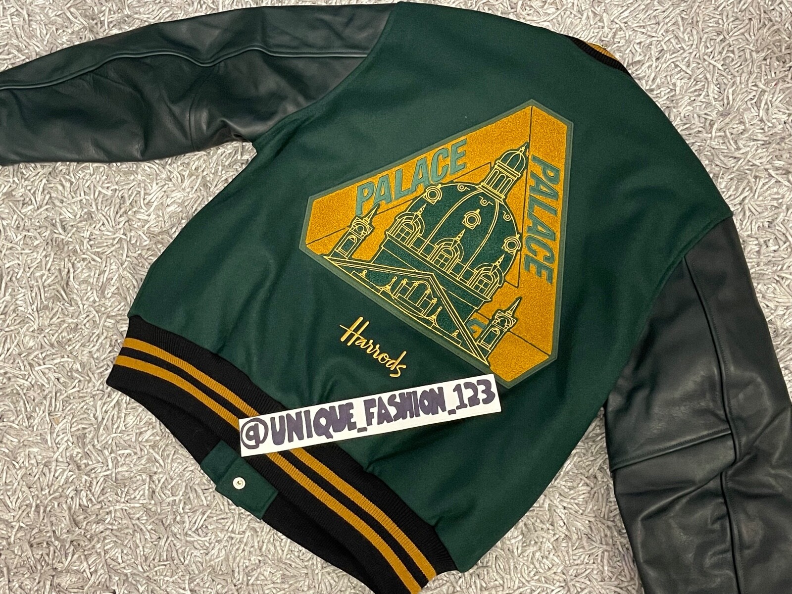 PALACE SKATEBOARDS X HARRODS GOLDEN BEAR VARSITY JACKET X-LARGE XL LEATHER GREEN image 3
