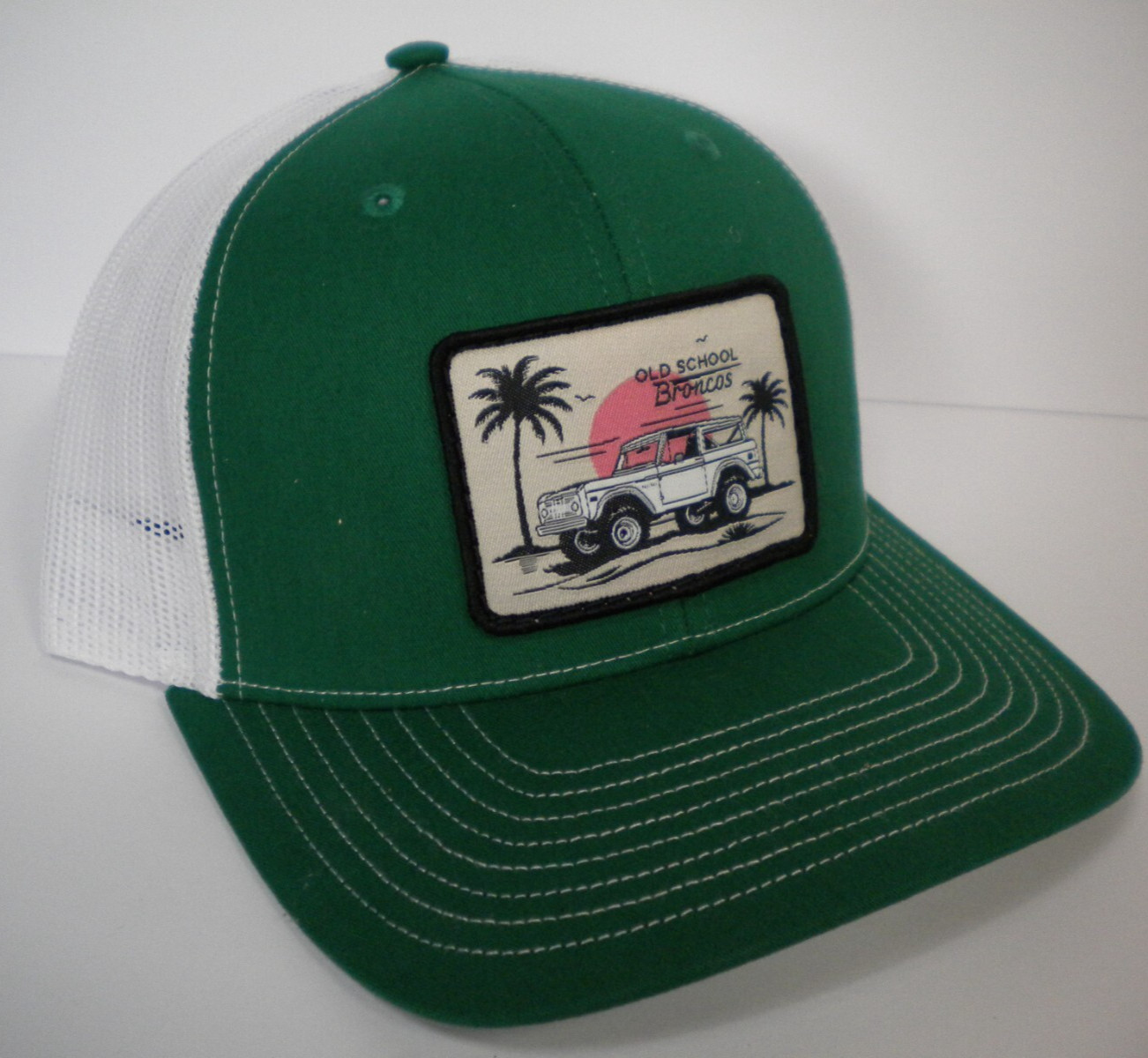 Old School Broncos Patch Mesh Snapback Green Whit… - image 1