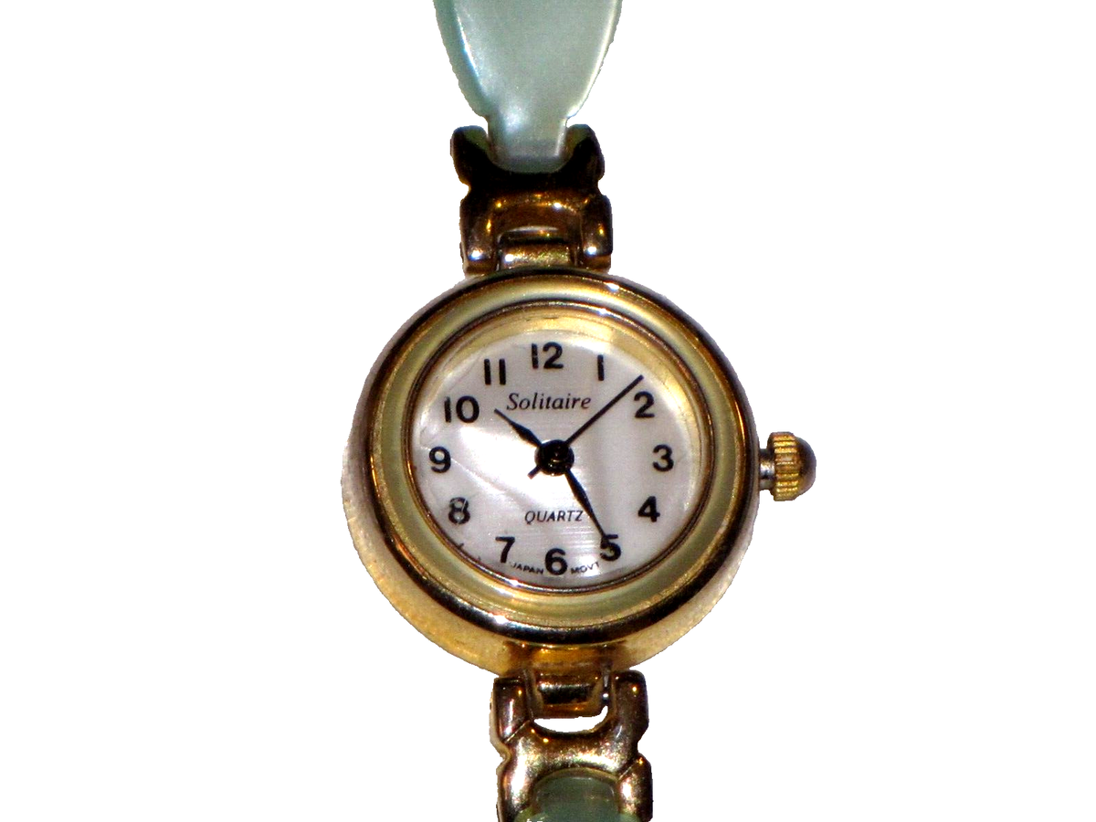 Solitaire Watch Gold Plated Teal Band Plastic Womens Pearl  display picture 1