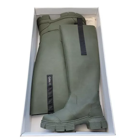 GANNI Recycled Rubber Lug Sole Country Boot Green Size 35 EU or 5 US