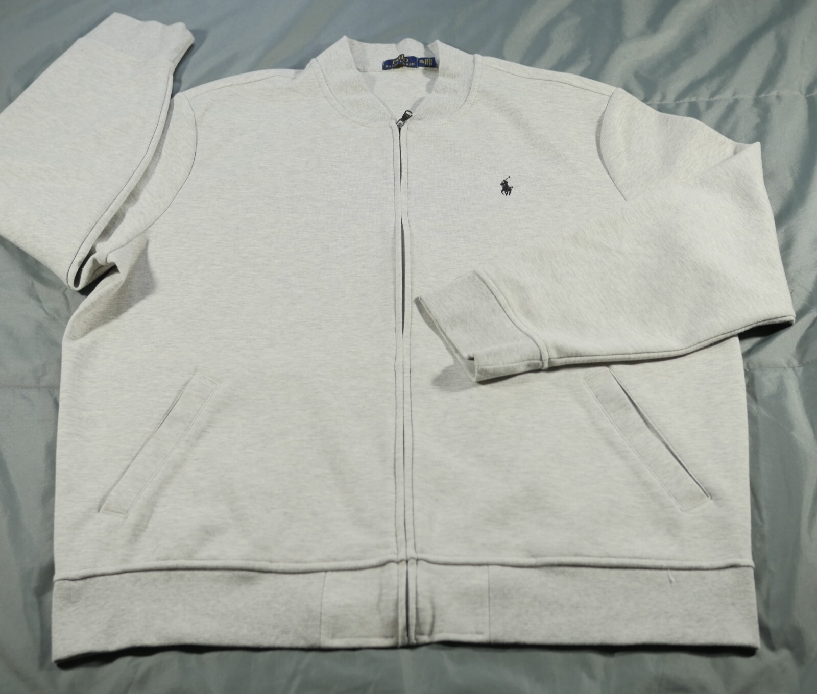 Ralph Lauren Giacca Uomo XXL Grigio Doppia Maglia Bomber Pony Zip Maglione Polo