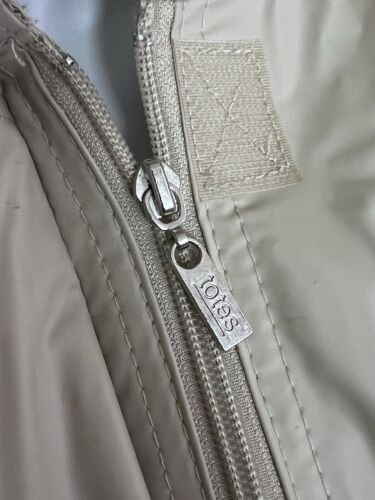 Totes Rain Jacket PVC Plaid Flannel Lined Beige Full Zip Size Small Hooded - Picture 9 of 22