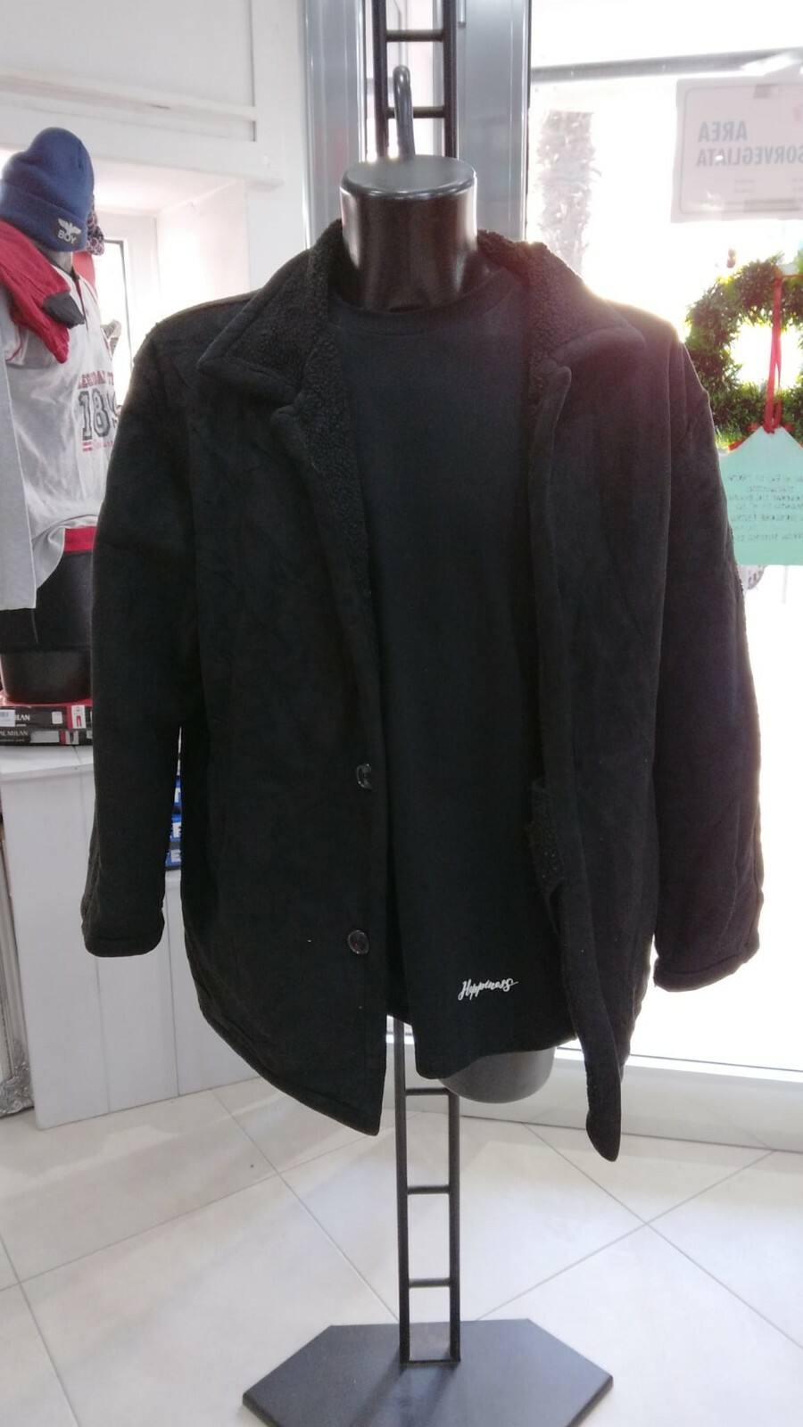 Vintage Black Shearling Sheepskin Men's Coat Size 48 MON052LZ