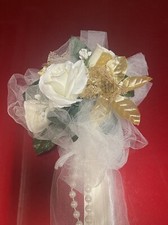 IVORY W/ FAUX PEARL & Gold Wedding Bows SET OF 10  (TULLE AND RIBBON FOR PEWS)