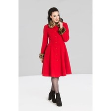 Hell Bunny Red Robinson Coat Leopard Print Faux Fur Collar Princess Size Xs 8