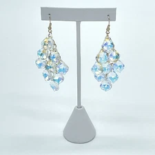 Kirks Folly Divine Crystal Gold Tone Aurora Borealis Chandelier Earrings New