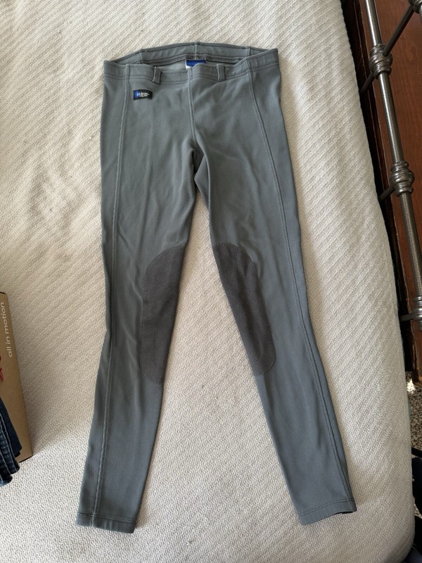 Irideon Girls Equestrian Horse Riding Pants Leggings Gray Ribbed Large- GUC
