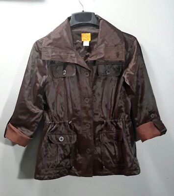 Ruby Rd Women's Shiny Metallic Brown Lightweight Button Front Jacket Size 10