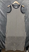 LOFT Beach Zig Zag Crochet Midi Tank Dress Black Cream Resort Cruise Boho Mod M