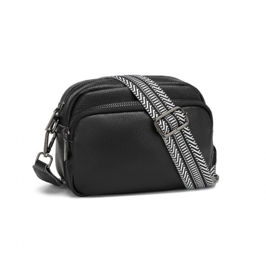 Miss Lulu Elegant Leather Crossbody Shoulder Bag - Black - BNWT
