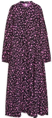 Arket Floral Midi Dress Black Pink Long Sleeve Button Front UK 10