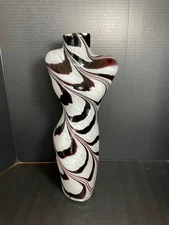 Vintage 17” Murano Style Art Glass Zebra Stripe Female Torso Figure Body Vase
