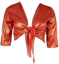 Bright Red Gold Shine Bolero Shrug Top Cover Up Crop Cardi Jacket Ladies Plus