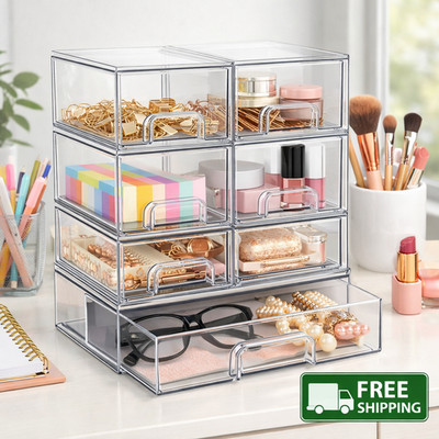 Vtopmart Stackable Storage Drawers Set of 4,Clear Plastic Organizer Bins