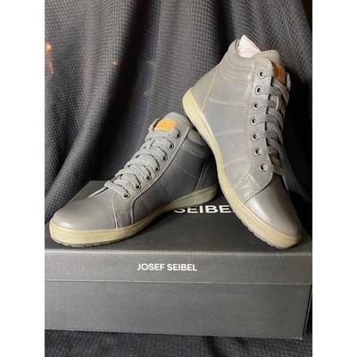 Josef Seibel Sena 04 Grey Leather High Top Sneakers Side Zip Mens Size 37 NEW