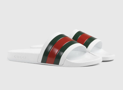 GUCCI White Red Green Stripe Pursuit Pool Web Rubber Slides