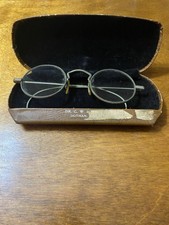 ANTIQUE 1900'S WIRE RIMMED EYEGLASSES w/ ORIGINAL CASE MARKED USA