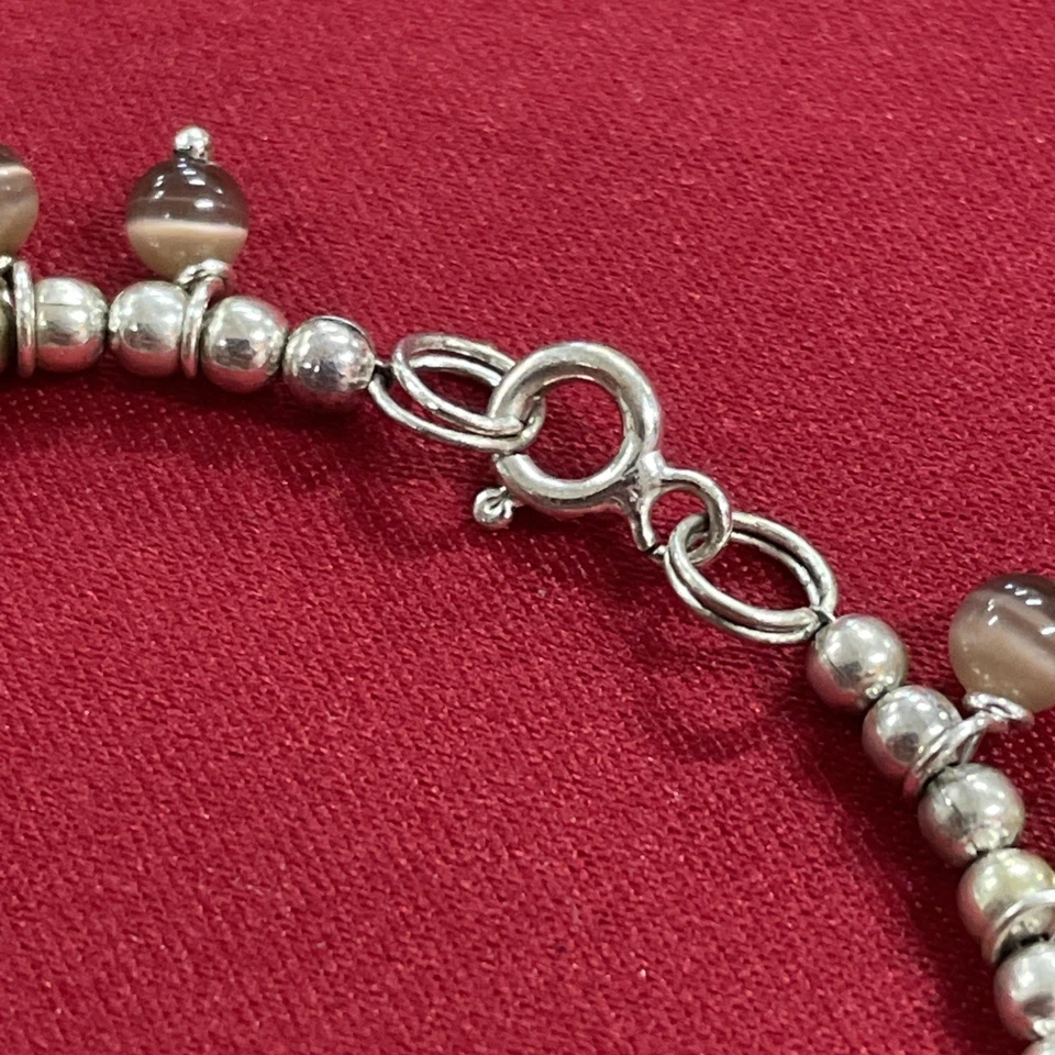 "Tobillera de plata de ley 925 marrón ojo de gato y plata con cuentas de 7,25""" Foto 3 de 4