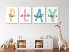 Set of 4 12X16 Framed Kids Playroom Wall Art Prints Decor for Children Playroom