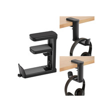 Clamp On Headphone Holder Under Desk Gaming Headset Hook Rotating Mount Black