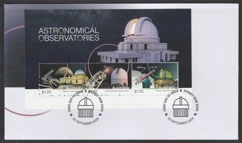 AUSTRALIA 2025 ASTRONOMICAL OBSERVATORIES Minisheet V F Used on FDC  - in stock