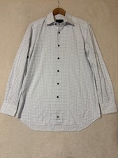 David Donahue Dress Shirt Mens 16.5 34/35 White Check Trim Fit Long Sleeve