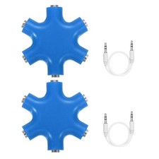 2Pcs 3.5mm Multi Headphone Splitter with 0.9" Cable 3.5mm , 5 in 1, Blue