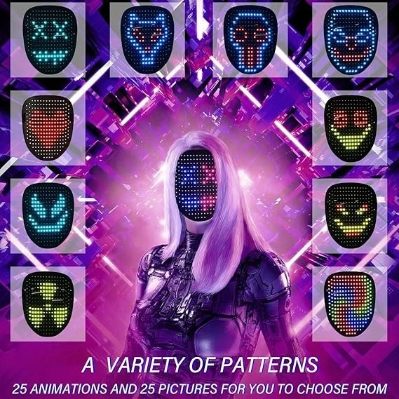 Halloween Maske LED Maske mit Gestenerkennung Beleuchtete Gesichtsverwandelung - Bild 3 von 4