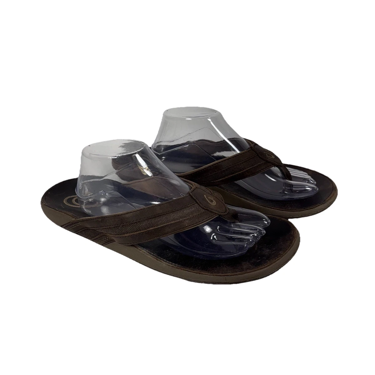 OluKai Mens Ikoi Brown Canvas & Leather Sandals Casual Flip  display picture 3