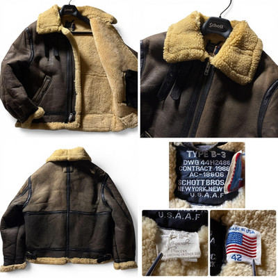 Schott B-3 Flight Jacket 42 Mens Brown Sheepskin Mouton Leather USA Vintage
