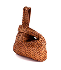 ITALIAN GENUINE HAND-WOVEN VINTAGE-WASHED LEATHER WRISTLET BAG - MADE IN ITALY