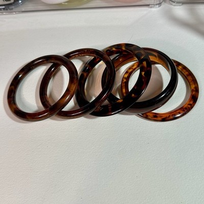 Lot 5 Vintage Faux Tortoise Shell Lucite Bangle Bracelet Collection Stack