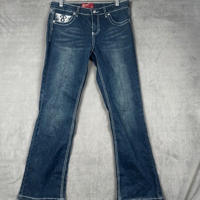 Arizona Jean Co Dark Wash Bootcut Jeans Contrast Stitch Embellished Pocket 31x31