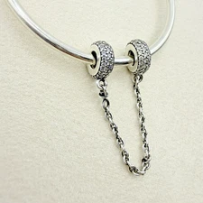 Pandora Sterling Silver Pave Inspiration Clear CZ Safety Chain Bead Charm