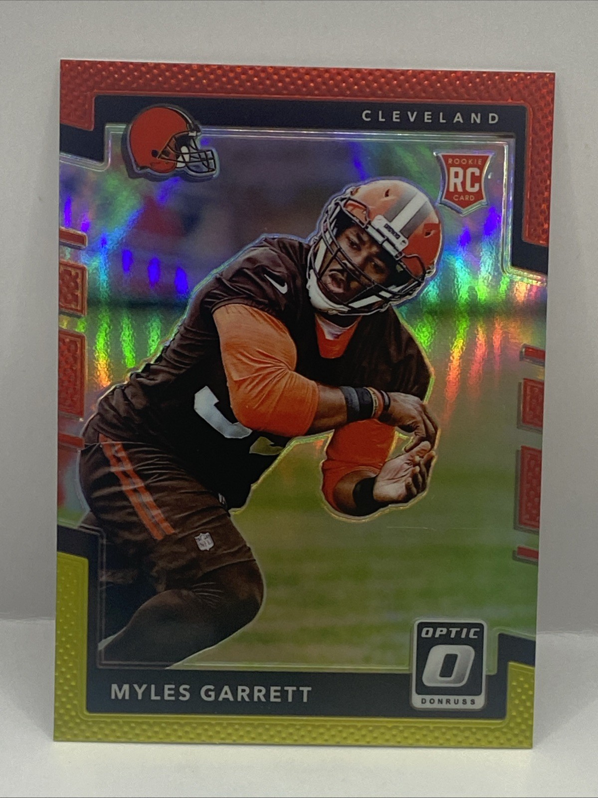 2017 Donruss Optic Rookies Red and Yellow Prizm Myles Garrett #106 Rookie RC