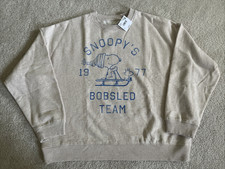 American Eagle Women  s L Beige Snoopy Peanuts Graphic Fleece Crewneck Sweatshirt