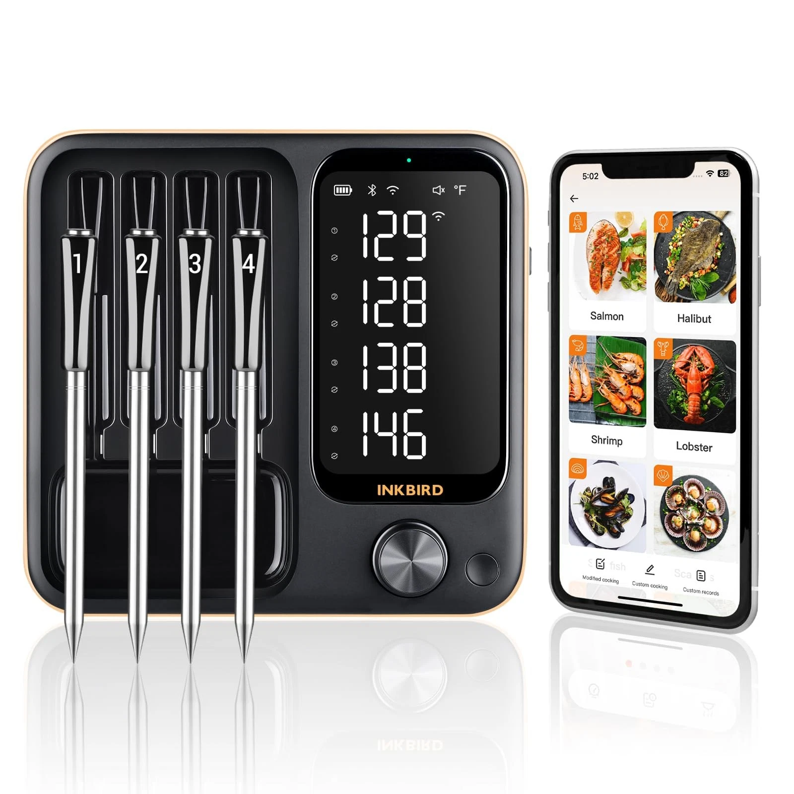 Meat Thermometer 4-Probe WiFi Bluetooth 5.3 IPX8 Waterproof with 360° LCD
Opens in a new window or t