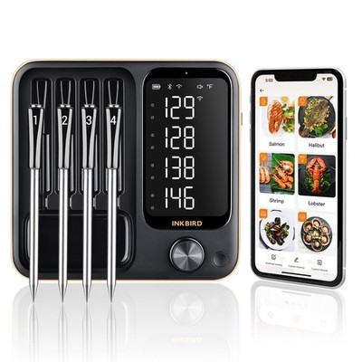 Meat Thermometer 4-Probe WiFi Bluetooth 5.3 IPX8 Waterproof with 360° LCD