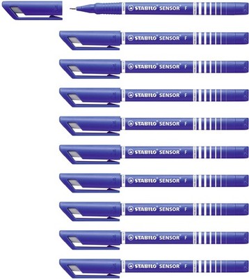 Fineliner with Cushioned F-Tip - STABILO SENSOR fine - Pack of 10 - Blue Pack of