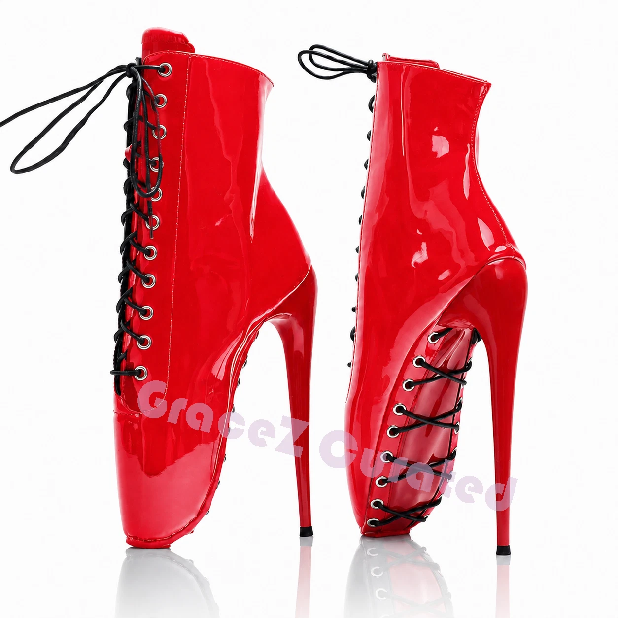 Ballet fetish stretch lace-up calf boots alternate view