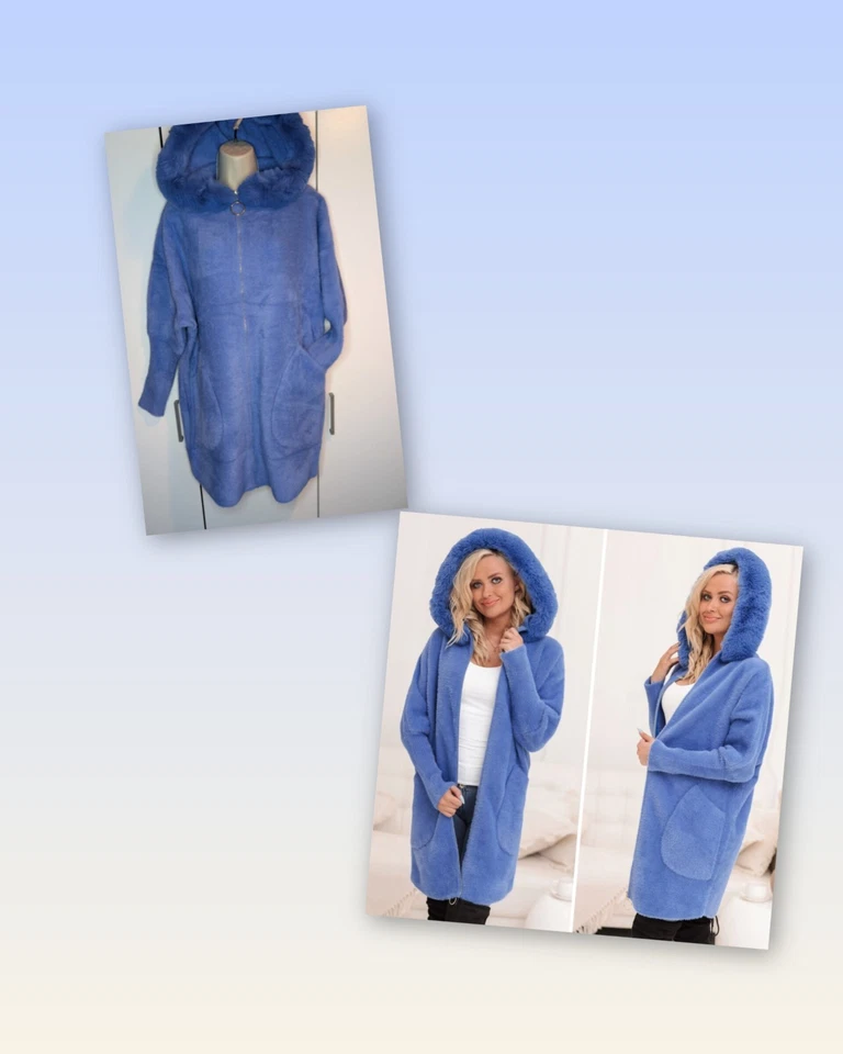 Italian warm blue alpaca coat for women, size UNI - Image 3 of 3